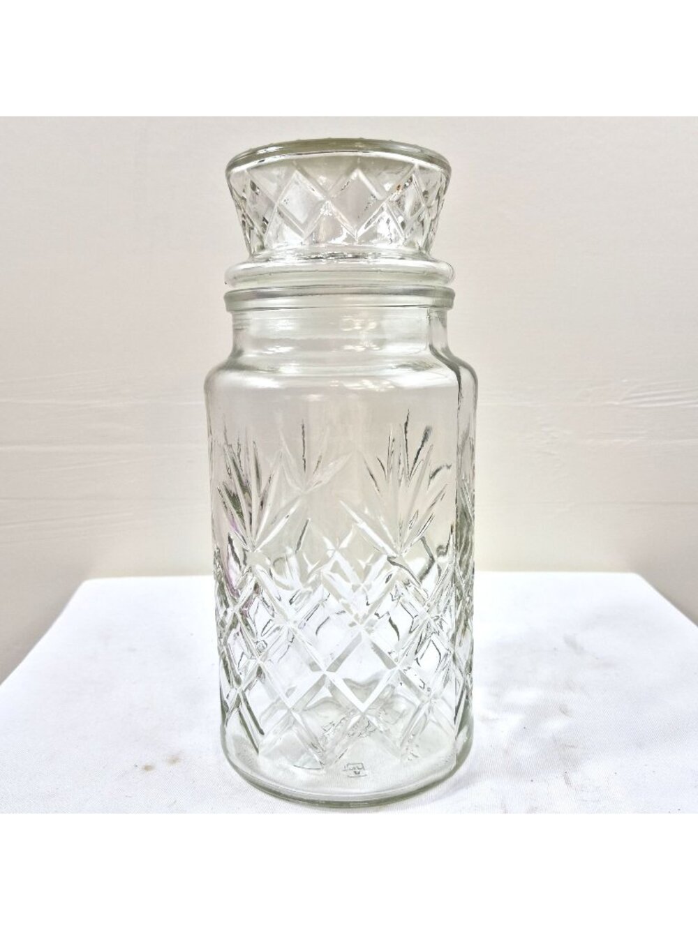1983 Planters Peanuts Clear Glass Canister Waffle Pattern Jar with Lid Mr.Peanut